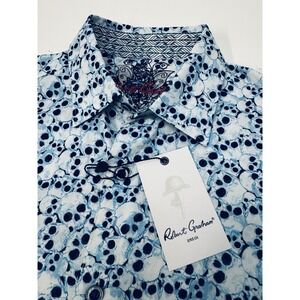 NWT‎ Robert Graham TETONIA Skull Print Short Sleeve Shirt Blue Men's SMALL $178